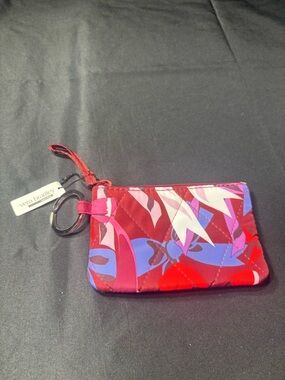 New Vera Bradley Bow Show Red Floral Quilted Key Pouch